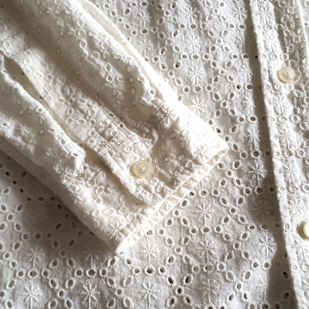 Current/Elliott NEW SHIRT Button Down Top Eyelet Cotton Long Sleeve Women's S/M - Picture 8 of 16